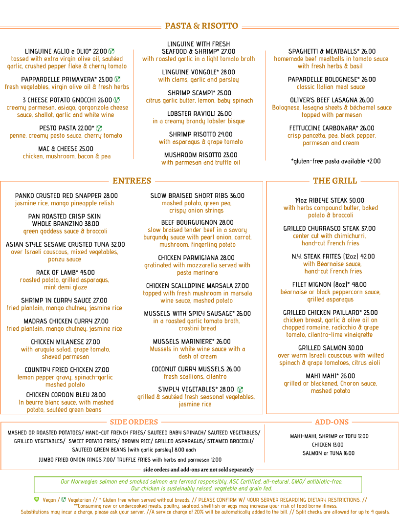 Oliver's Bistro Menu - Image 1